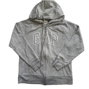 GAP Womens Full Zip Logo Hoodie Sweatshirt Size Small Gray Cotton Casual Preppy